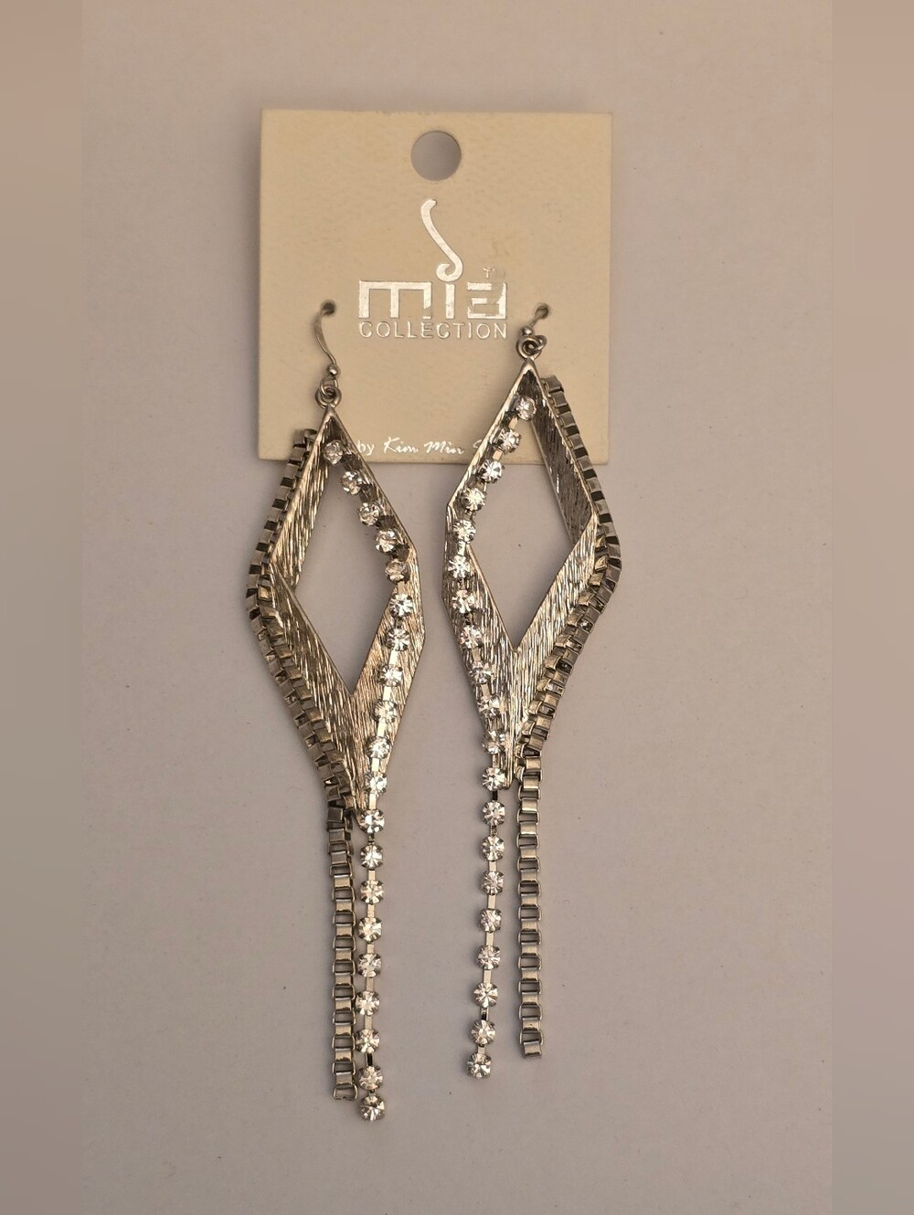 MIA Collection Silver Faux Rhinestone Long Drop Earrings - NWT